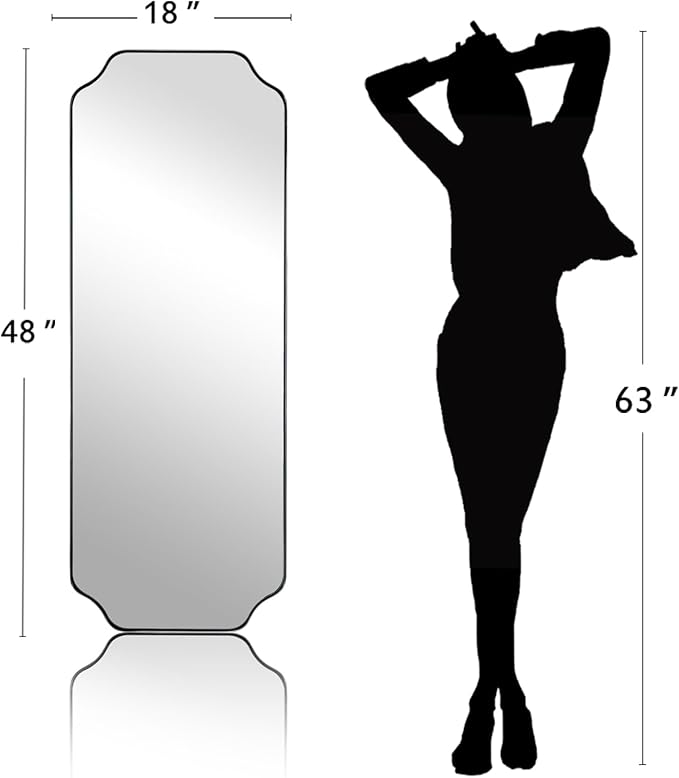 ANDY STAR 18" x 48" Chrome Full Length Mirror, Large Rectangle Bathroom Mirror, Full Body Wall Mirror with Scalloped Corner Decorative for Bedroom, Living Room (Horizontal or Vertical)