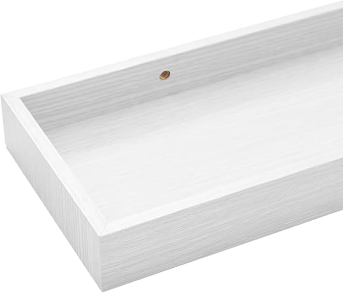 2 Pack 15.7 in White Floating Shelves for Wall, Wooden Wall Shelves for Bedroom Living Room Kitchen, Modern and Rustic Bathroom Shelves with Raised Lip, Decor Floating Shelf for Storage Display