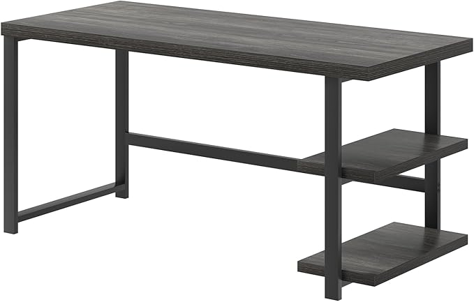 FOLUBAN Home Office Desk, Modern Computer Desk with Storage Shelf, Wood Study Writing Gaming Table for Bedroom Living Room, Industrial Dark Gray, 53 Inch