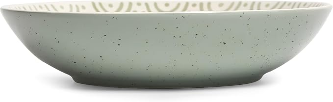 Sango 4-Piece Speckled Stoneware Pasta Bowl Set- Wide Shallow Dinner Bowls with Hand-Painted Rustic Design, Farmhouse Glossy Large Ceramic Bowls for Pasta, Salad & Everyday Meal, Siterra Glazed Garden