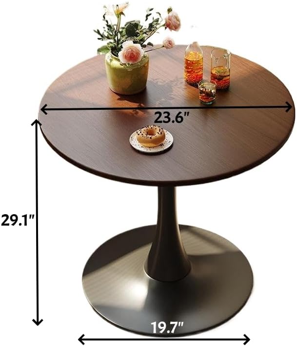 24" Walnut Round Dining Table, Mid Century Modern Pedestal Kitchen Table for Small Spaces, Small Coffee Table for Living Room, Apartment, Studio, Office, Breakfast Nook, Walnut & Black