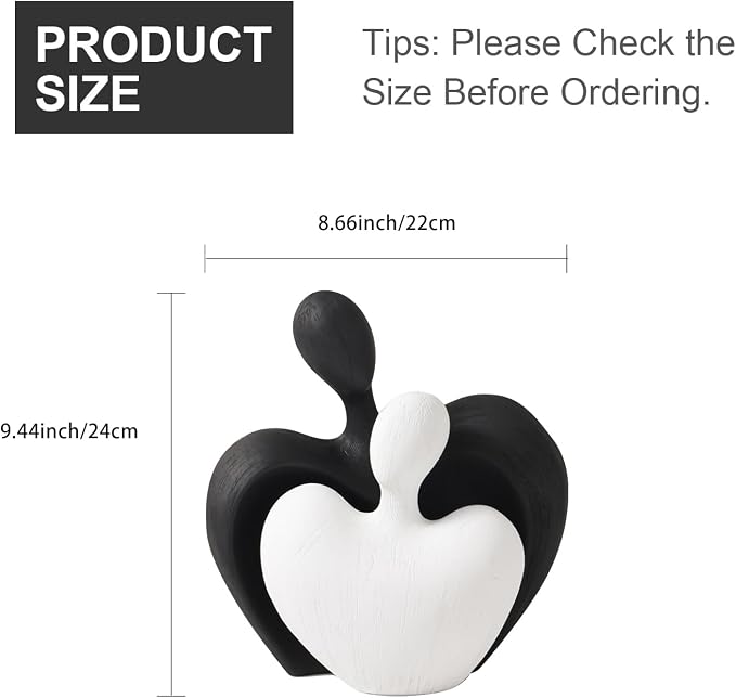 Ceramic Couple Statues Home Decor Aesthetic Abstract Sculpture Modern Decorative Statue for Living Room Bedroom Bookshelf Table Centerpiece Office (White and Black)