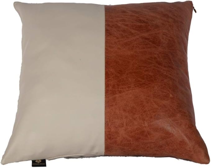 D DOLLY LAMB Lambskin Leather Pillow Cover - Sofa Cushion Case - Decorative Throw Covers for Living Room & Bedroom, 22x22 Inches - Tan & Beige Pack of 2