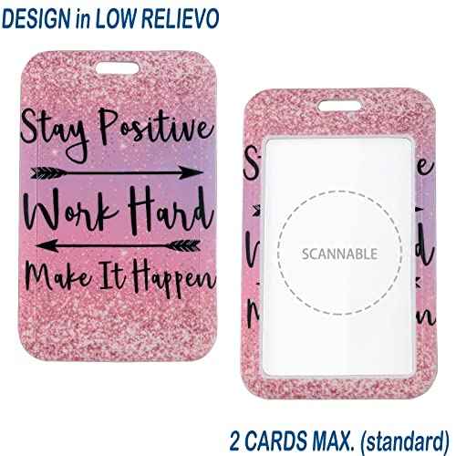 Cute Lanyard with ID Holder Pink Case and Retractable Badge Reel Clip, Glitter Arrow Motivational Keychain Key Lanyard for Women Work Nametag Teacher