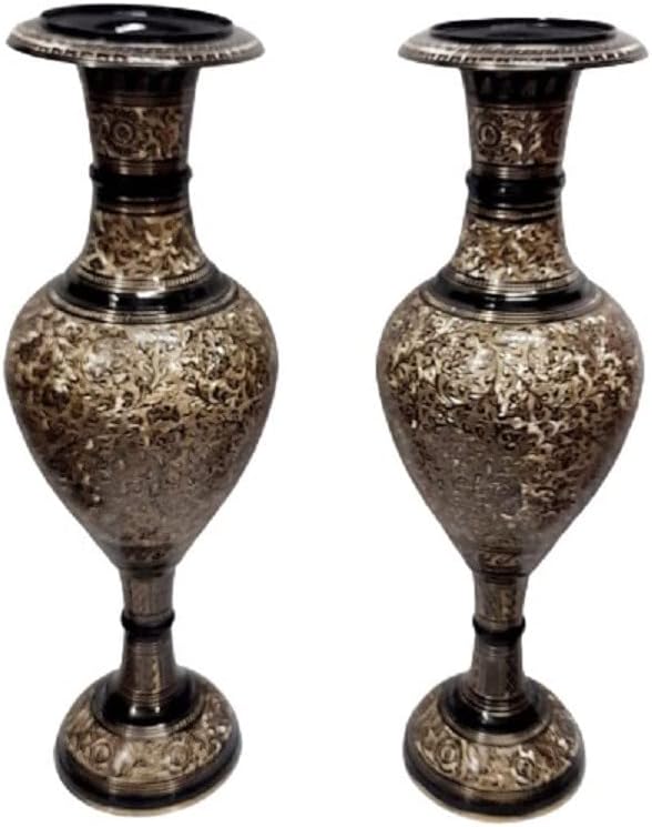 Made of Brass - 24 inch high Vase - A Rare Indian Decor - Alluring Nakkashi, Lovely Collectible - for Dry Flowers, Not Recommended for Water Filling (Black)