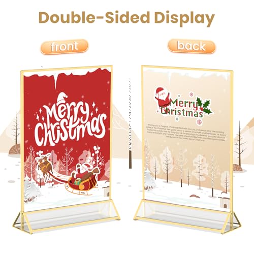 Acrylic Sign Holder 8.5X11 Gold Frames Double-Sided Gold Picture Frames Flyer Holder for Menu Holder Wedding Table Number Holder Photo Frames with Double Sided Stickers-3 Pack
