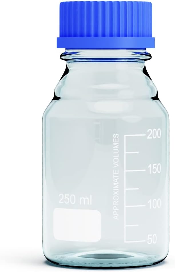 Borosilicate Glass Bottles - 2pcs Round Media Storage Bottle - 250ml with GL45 Blue Screw Cap