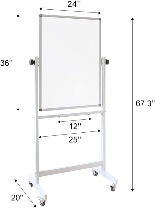 DEVELOP Magnetic Mobile Whiteboard - 36 x 24 Inches Double-Sided Dry Erase Board on Wheels for Home, Office & School