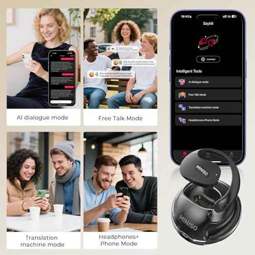 MINISO X15 PRO AI Translation Earbuds Real Time, 3-in-1 Bluetooth 5.4 Language Translator Earbuds for 135 Languages, fit iOS&Android, Two-Way Translating Headphones Device for Travel Business Learning