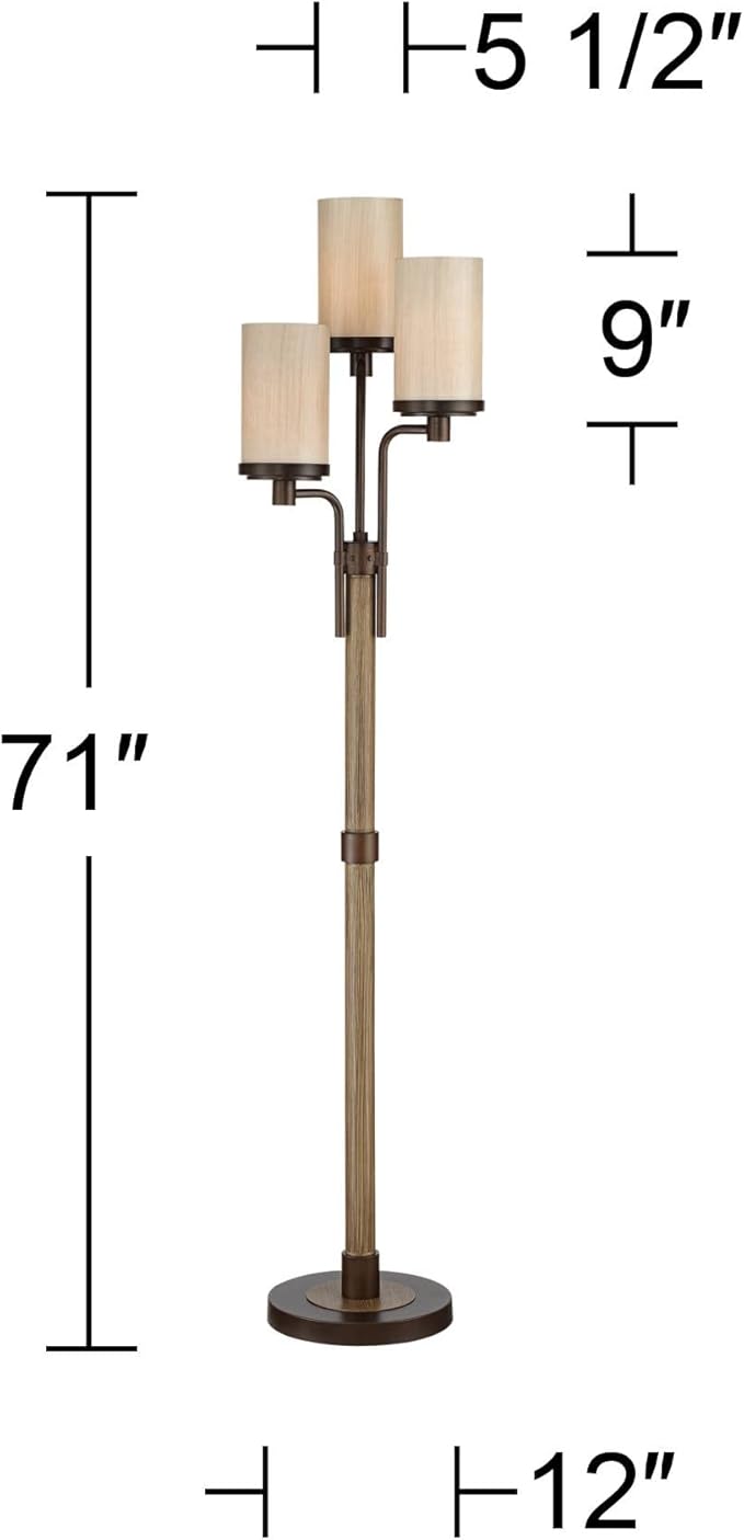 Franklin Iron Works Astoria Rustic Farmhouse Industrial Standing Floor Lamp Tree 3-Light 71" Tall Bronze Faux Wood Faux Tea Alabaster Glass for Cottage Core Living Room Reading House Bedroom Home
