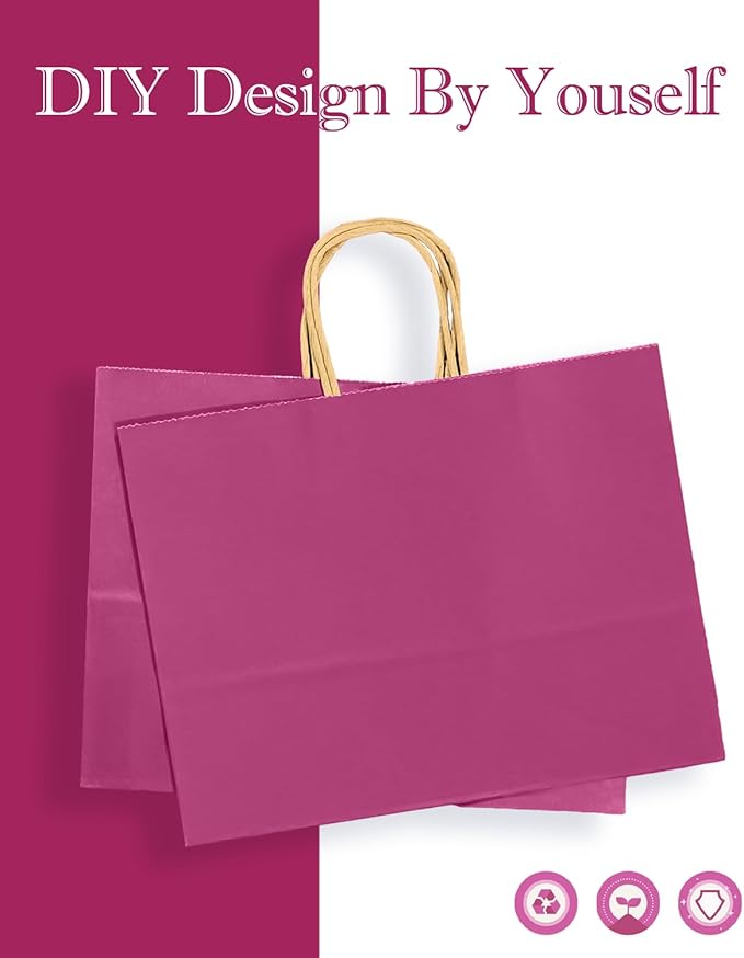 qiqee 13"x4.5"x10" Large Gift Bag with Handles Bulk 32PCS Gift Paper Bags Rosy Bags Multiple Uses (Wide Large)