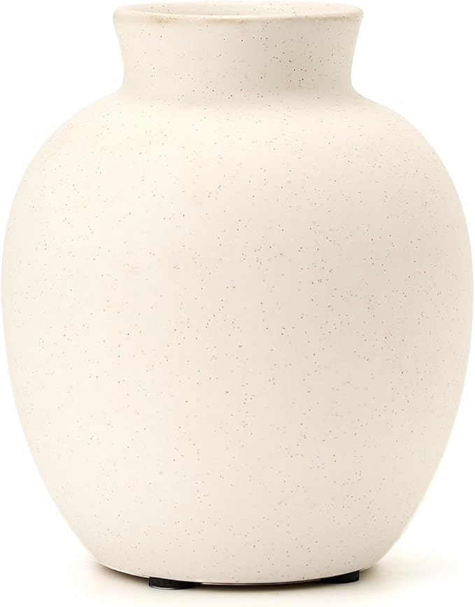SIDUCAL Spotted Ceramic Modern Style Vase, 5.7 Inch Rustic Farmhouse Boho Vase for Home Decor, Terracotta for Table, Living Room, Wedding, Mantel Decoration, Speckled White
