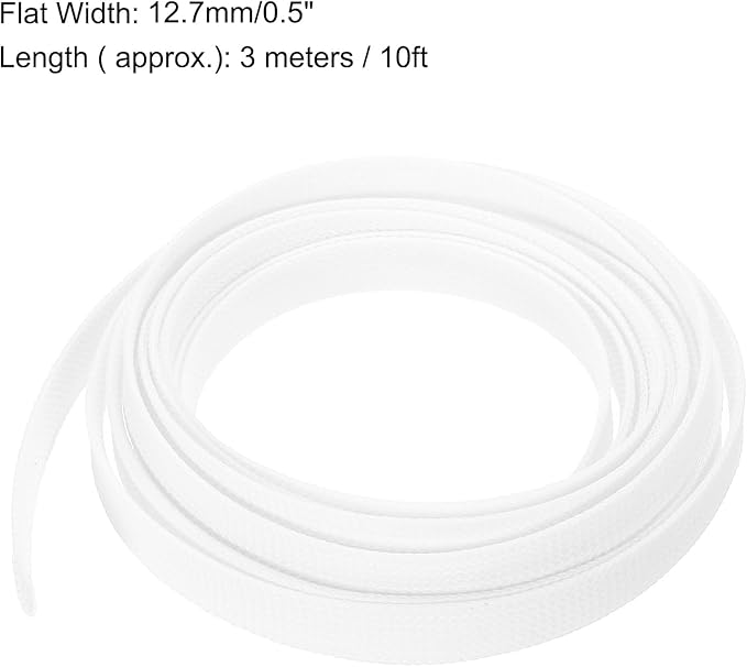 uxcell PET Expandable Sleeving 10ft 1/2" White Cable Management Sleeve Cord Organizer for Wrap Protect Cable