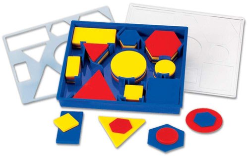 Hand2Mind Plastic Attribute Blocks - Geometry Set for Preschool Learning | 60 Manipulative Shapes for Montessori Math