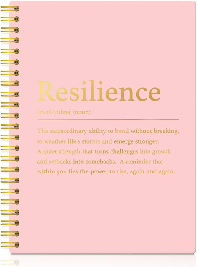 XQLZY Resilience Definition Pink Gold Spiral Notebook, Motivational Gifts for Lady Coworker, Resignation Retirement Promotion Gifts for Woman Coworker Boss Friend, Thank You Present for Office
