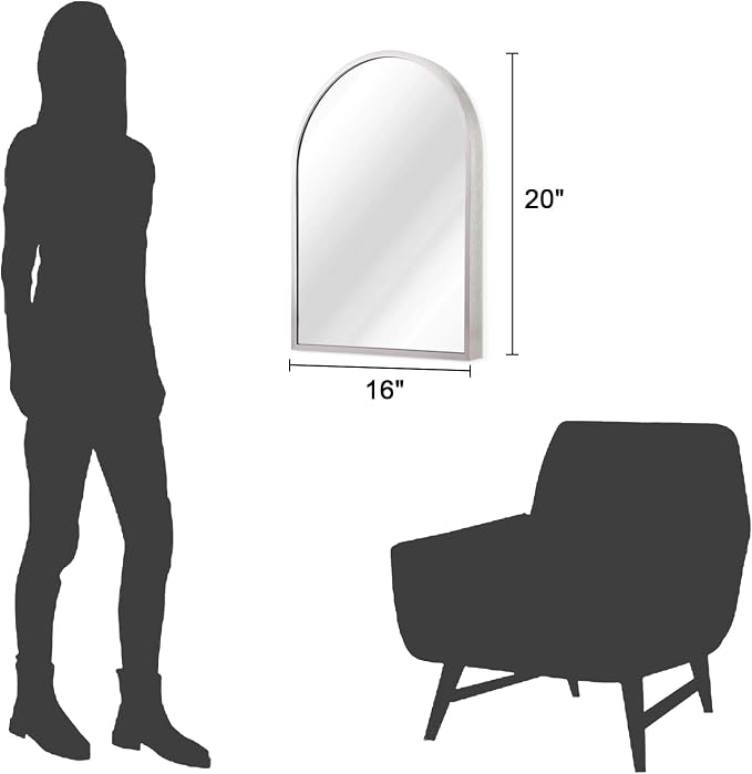 Arched Bathroom Mirror, 20"x16" Arch Metal Framed Mirror for Wall, Decor Vanity Mirrors for Living Room Bedroom Entryway Silver