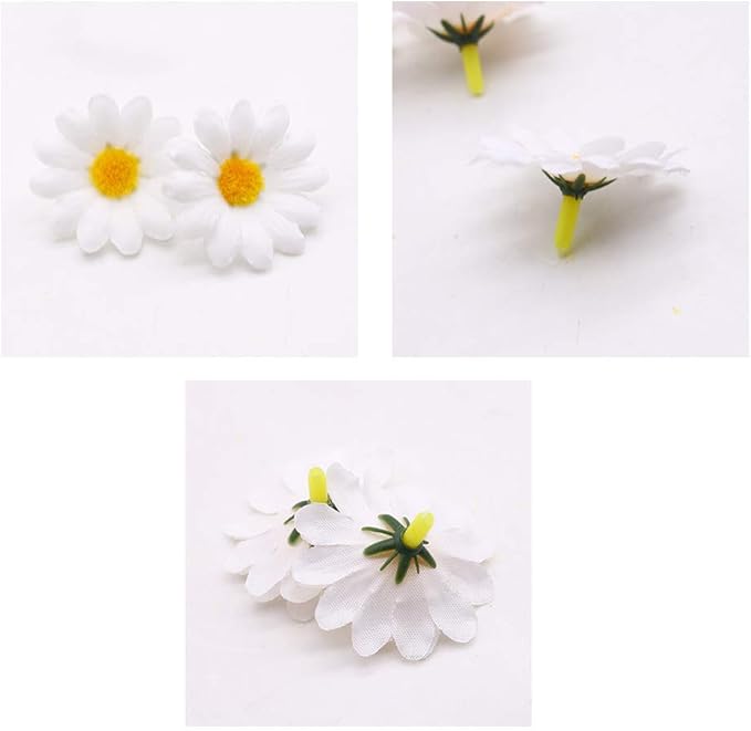 JOHOUSE 200PCS Silk Daisy Flower Heads for DIY Crafts - 1.5 Inch Gerbera Chrysanthemum Artificial Daisies for Bouquets, Baby Showers, Wedding & Home Decor
