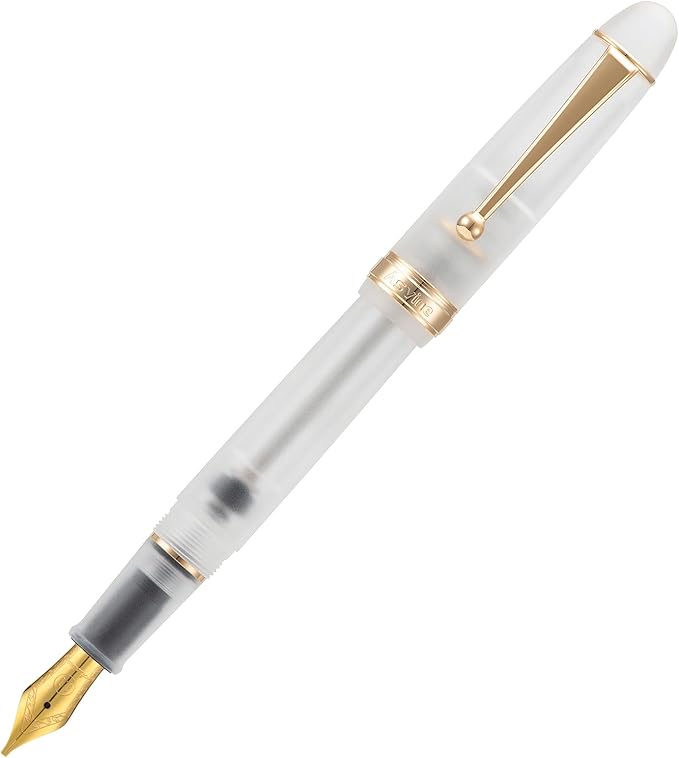 Asvine V126 Vacuum Filling Fountain Pen, Frosted Clear Acrylic Stub Nib 1.1mm Calligraphy Art Drawing Clear Demonstrator Acrylic with Case Set