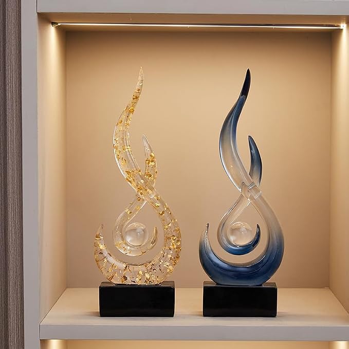 Modern Abstract Art Table Decoration,Resin Flame Statue Modern Centerpiece Ornaments for Living Room Great Gift Idea Home Decor,Collectibles (Bule)