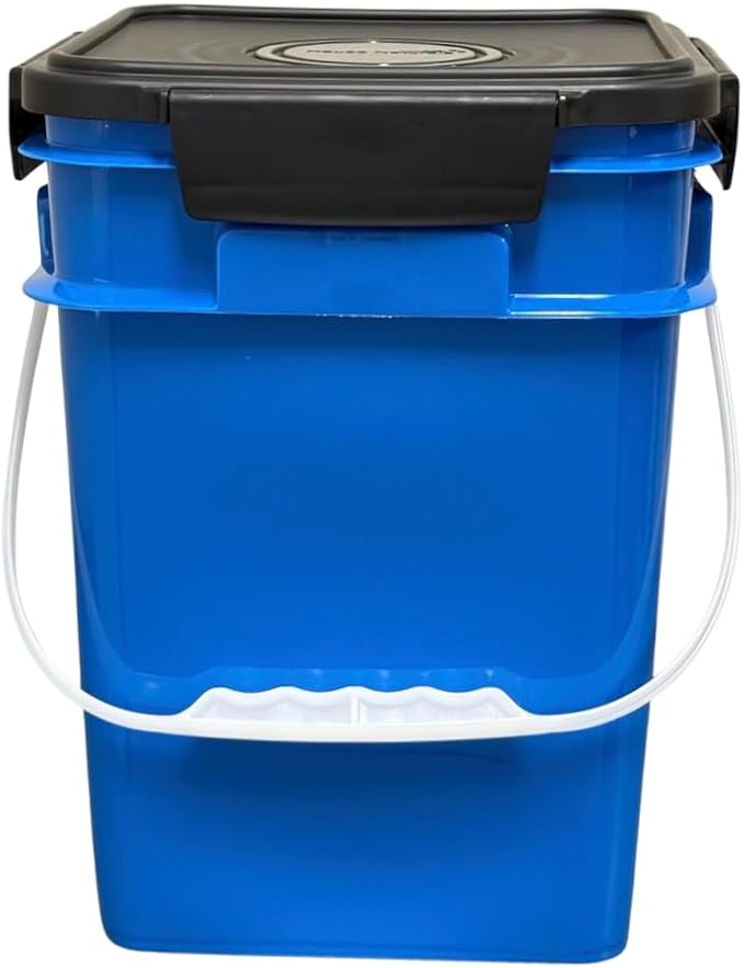 House Naturals 4 Gallon Square Food Grade Plastic Bucket with Lid, Made in USA (Pack of 2) BPA Free (Blue)