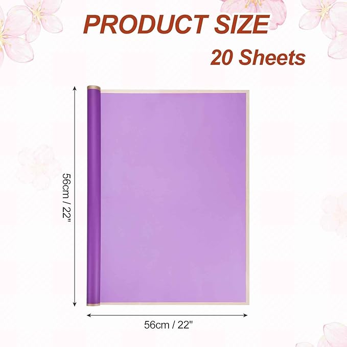 MECCANIXITY Flower Bouquet Wrapping Paper, 56cm/22 Inch Waterproof Floral Wrapping Paper for Flower Bouquet DIY Gift, Wedding, Birthdays, Valentine's Day, Pack of 20(Light Purple)