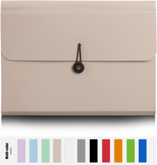 Expanding File Folder - 13 Pocket Accordion Organizer for Documents | Aesthetic Yellow & Grey Design