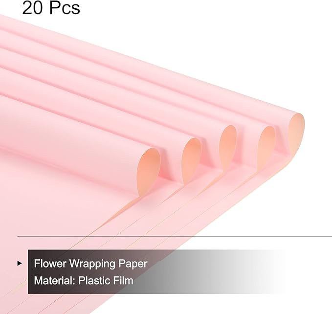 MECCANIXITY 20 Pcs Double Sided Color Flower Wrapping Paper Pink 22.8"x22.8" Waterproof for Florist Bouquet Supplies, DIY Crafts, Gift Box Packaging