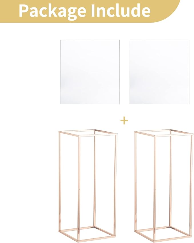 Nuptio Gold Vase for Wedding Centerpieces with Acrylic Panel - 2 Pcs 23⅝ inch Tall Vases Centerpiece for Tables Home Party Decorations