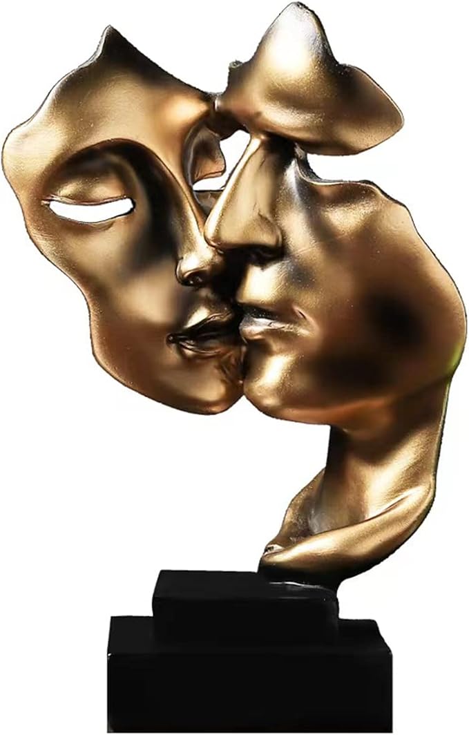Couples Kiss Sculpture,Gold Thinker Resin Statue Ornaments,Silence is Gold Abstract Art Figurine,Abstract Style Sculptures,Living Room Desk Decorations,Bookshelf Decorative Objects