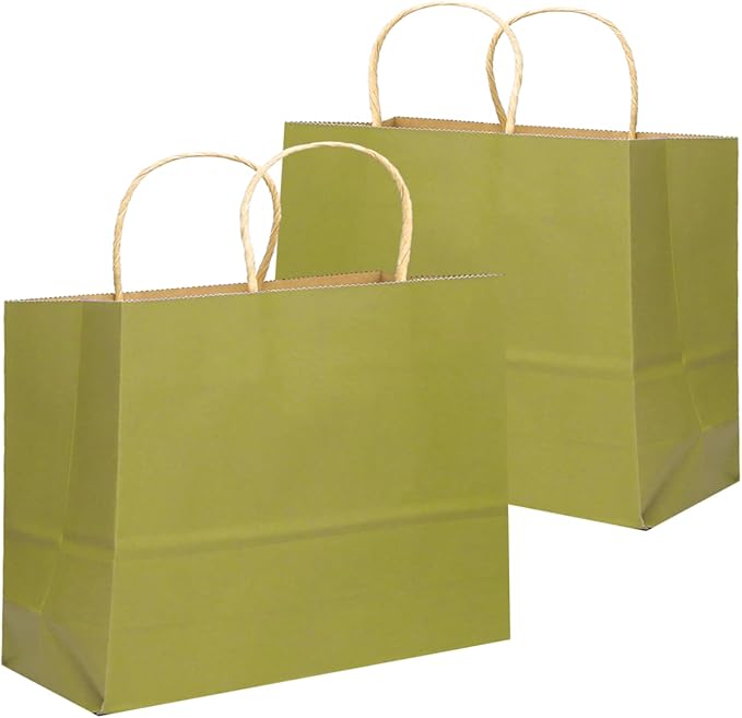 qiqee 13"x4.5"x10" Large Gift Bag with Handles Bulk 32PCS Gift Paper Bags Sage Green Bags Multiple Uses (Wide Large)