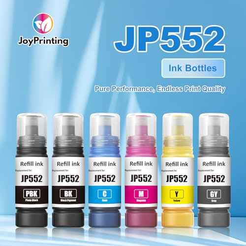 552 Ink Refill Bottles 6-Pack Compatible 552 Ink Bottles T552 Ink Work for ET-8550 ET-8500 ET8550 ET8500 Printers (Black, Photo Black, Cyan, Magenta, Yellow, Gray)