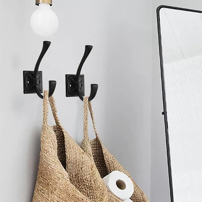 10 Pack Decorative Heavy Duty Towel Hooks for Hanging Robe Double Matte Black Coat Hooks Wall Mounted with Screws for Key, Towel, Bags, Cup, Hat
