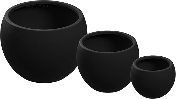 Beuta Large Planters for Outdoor Plants - Set of 3, 8/12/14 Inches Outdoor Planters for Porch - Tall Planter for Outdoor & Indoor Plants | Large Indoor Plant Pot - USA Made - Black