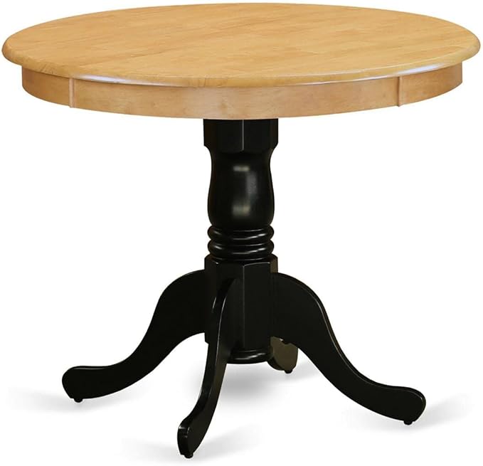 East West Furniture ANT-OBK-TP Antique Modern Dining Table - a Round Kitchen Table Top with Pedestal Base, 36x36 Inch, Oak & Black