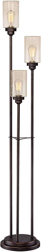 Franklin Iron Works Libby Modern Industrial Tree Floor Lamp Standing 66" Tall Oiled Bronze Metal 3-Light Amber Seedy Glass for Living Room Reading Bedroom Office House Home Decor