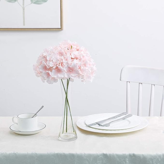 Fake Pink Hydrangea Artificial Flowers - Faux Silk Hydrangeas Flowers Heads with Stems Real Touch for Home Wedding Party Table Decor(Pink,Pack of 10)