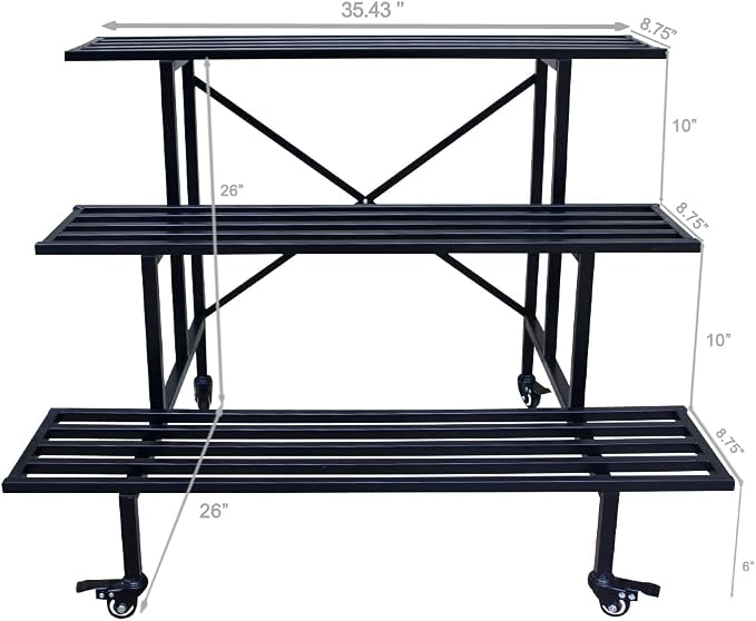 Zhongma 3 Tier Sturdy Metal Plant Stand with Wheels, L35.43 x W26 x H26 inch, Heavy Duty Plant Holder for Home Indoor and Outdoor, 660 LBS Capacity & Heavy Duty Construction