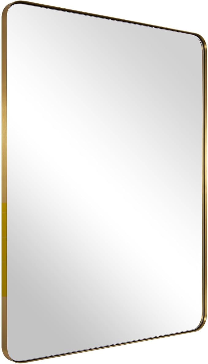ANDY STAR Gold Bathroom Mirror for Wall, 20x28” Brushed Brass Metal Rounded Corner Rectangle Mirror, Wall Mirror in Stainless Steel Metal Frame, 1" Deep Set Design Hangs Horizontal Or Vertical