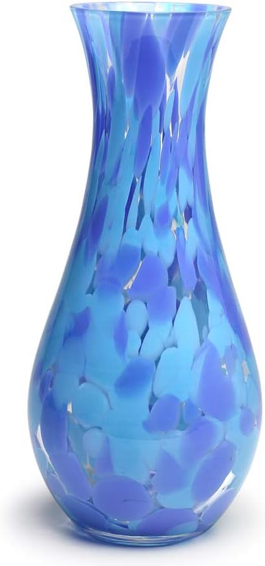 Ca D Oro Glass Vase Blue Confetti Effect Hand Blown Murano-Style Art Glass for Flower, Room Decoration and Centerpiece - Model Nº 83