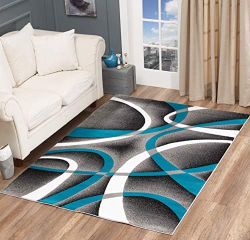 GLORY RUGS Modern Area Rug 8x10 Turquoise Swirls Carpet Bedroom Living Room Contemporary Dining Accent Sevilla Collection 4816