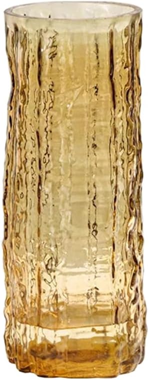 Clear Glass Vase Cylinder 7" Ribbed Thickened Flower Vase Crystal Vase for Modern Centerpieces Home Decor Living Room Bedroom Dining Table Office Wedding Decoration Gift (Amber)