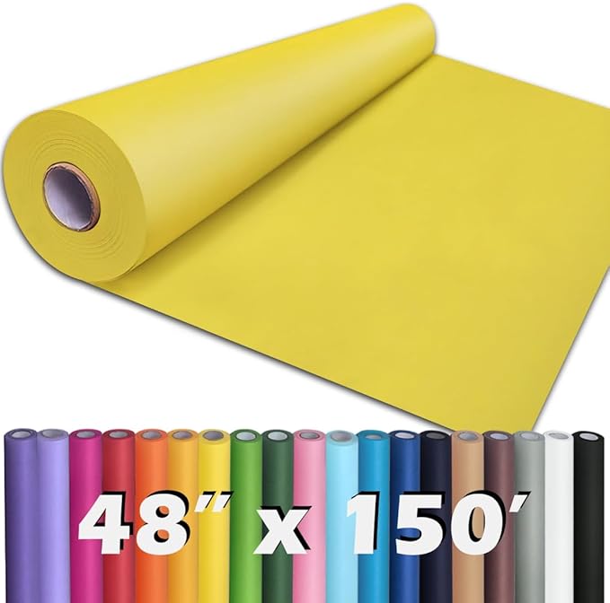 PerkHomy Lemon Yellow Kraft Paper Roll 48" x 1,800" (150') for Gift Wrapping Bouquet Flower Art Painting Craft Writing Packaging Shipping 80GSM 55LB (Lemon Yellow, 48" x 150')