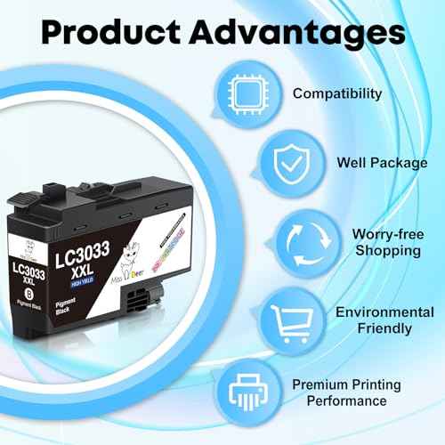 Miss Deer LC3033 Ink Cartridge BK/C/M/Y High Yield Replacement for Brother LC3033XXL LC-3033, Work for Brother MFC-J995DW MFC-J995DWXL MFC-J815DW MFC-J805DW MFC-J805DWXL Printer(2BK/C/M/Y)