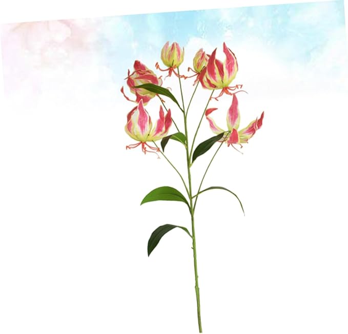 Simulated Lily Flower Artificial Bouquet Red Faux Flower Decorative Arrangement for Home Office Wedding Party Props and Vibrant Festival Decor