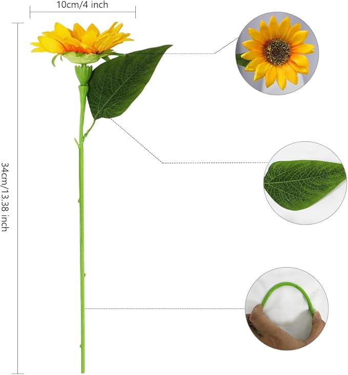 Joyerace12PCS Artificial Sunflower Flowers, Single Stem Silk Fake Sunflowers for Outdoor Wedding Birthday Party Home Decor- NO VASE