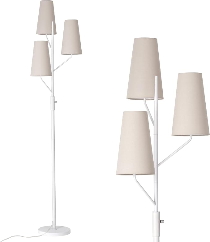 SRJJA Industrial Floor Lamp for Living Room, 70" Tall 3-Light Tree Standing Lamp with White Pole, Farmhouse Rustic Reading Floor Lamps for Bedroom, Office and Study(Bulb Not Included)