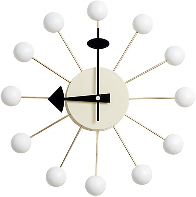 SHISEDECO Wooden Ball Clock in White, Painted Solid Wood Non Ticking Decorative Mid Century Modern Silent Wall Clocks Retro Design for Home, Kitchen, Living Room, Office etc.