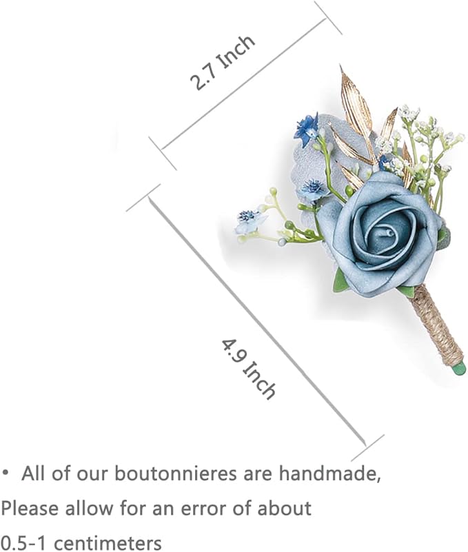 Rose Boutonnieres for Men Wedding Groom and Groomsmen Boutonniere for Rustic Fall Vintage Wedding Prom, Dusty Blue,Set of 10