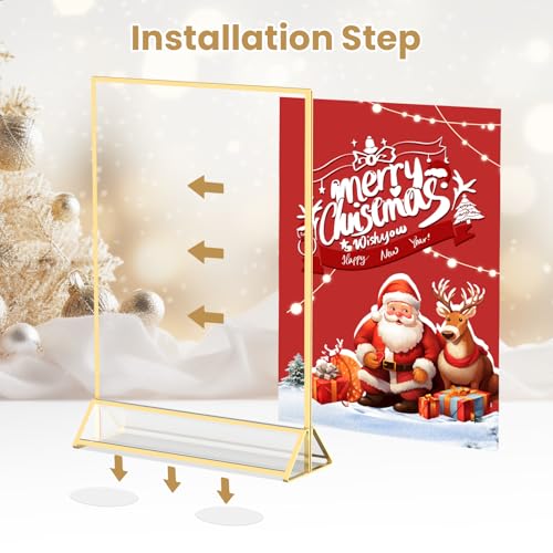 Acrylic Sign Holder 8.5X11 Gold Frames Double-Sided Gold Picture Frames Flyer Holder for Menu Holder Wedding Table Number Holder Photo Frames with Double Sided Stickers-3 Pack