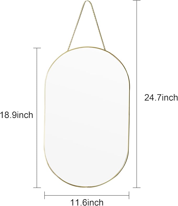 Oval Wall Mirror with Lanyard, High Definition Bathroom Mirror for Bathroom, Hallway, Living Room (Gold, 11.61x18.9inch)
